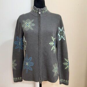Eddie Bauer Women's Medium Gray Full Zip Snowflake Sweater